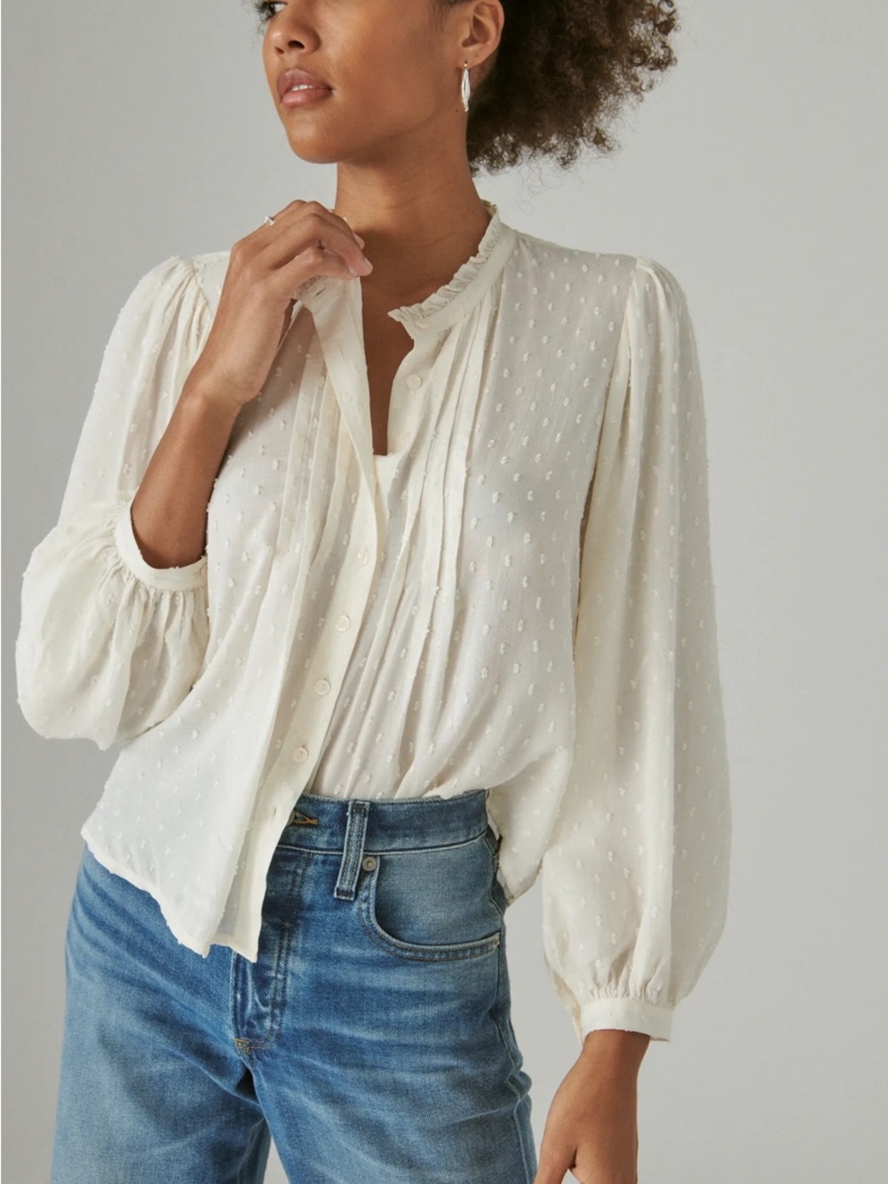 NWT Lucky Brand Clip Dot Button Down Blouse